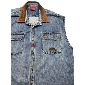 Vintage‎ 90s KARL KANI JEANS 2 XXL Denim Jean Vest Leather Jean Cargo Tupac Read